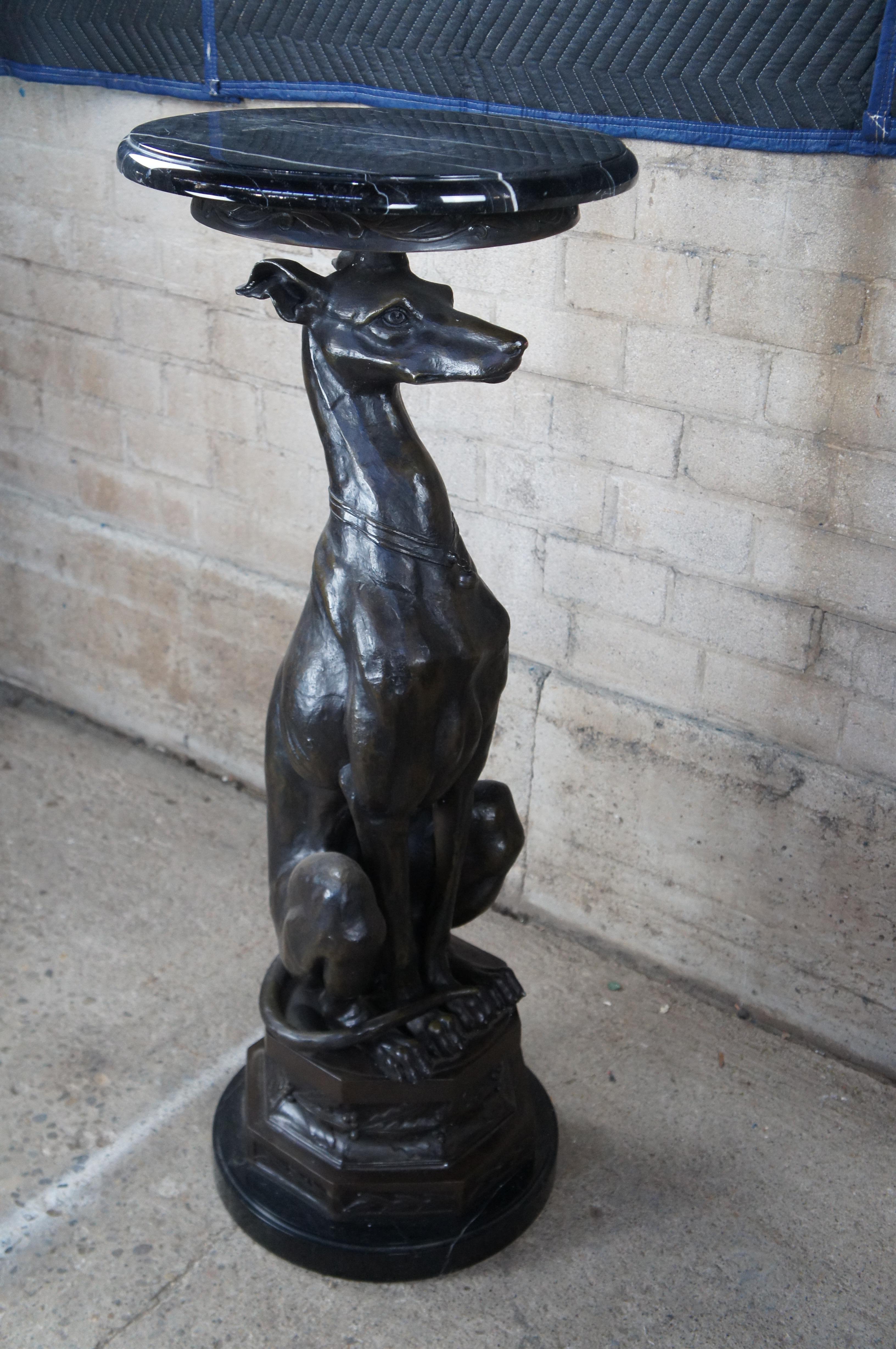 2 Seated Bronze Whippet Statues Sculpture Stand Pedestal After Pierre Jules Mene 2