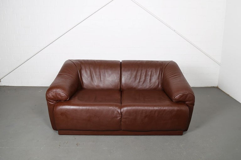 2-Seater Brown Buffalo Leather Sofa Vintage Swiss Design De Sede Style For  Sale at 1stDibs