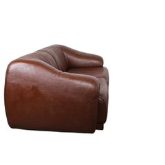 2-Seater Brown Buffalo Leather Sofa Vintage Swiss Design De Sede Style