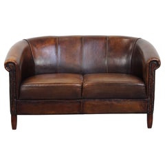 2-Seater Club Sofa Made from Sheepskin Leather