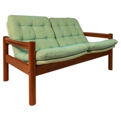 Poltrona a 2 posti in teak massiccio e tessuto originale, Domino Møbler, Danimarca, 1970