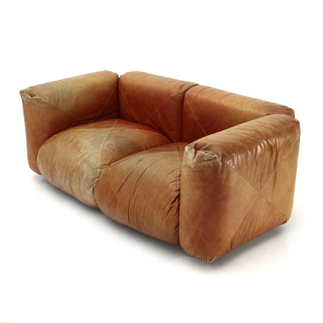 Italian 2-Seat 'Marenco' Sofa in Leather by Mario Marenco for Arflex, 1970s