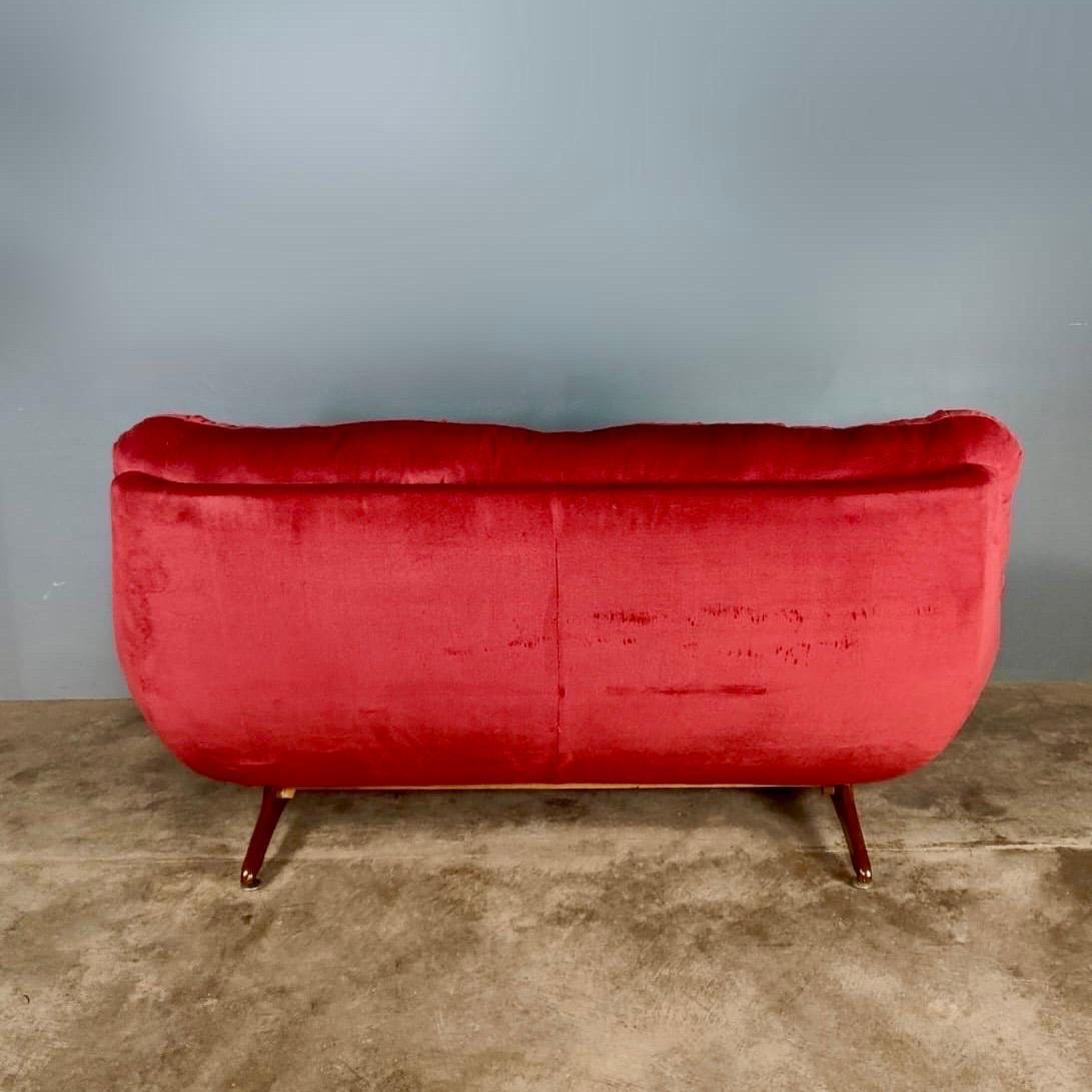 Unknown 2 Seater Pink Red Velvet Egg Sofa Mid Century Vintage Retro MCM For Sale