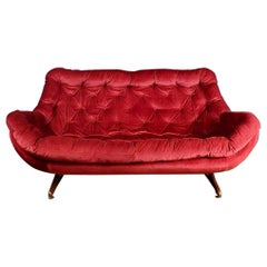 2 Seater Pink Red Velvet Egg Sofa Mid Century Vintage Retro MCM