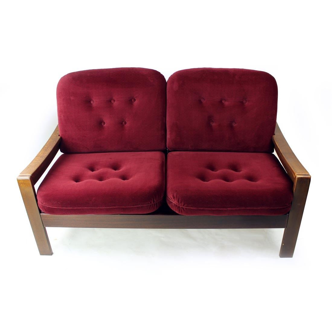 2sitzer-Sofa aus Hikor Pisek aus Samt, Tschechoslowakei 1980er Jahre (Moderne der Mitte des Jahrhunderts) im Angebot