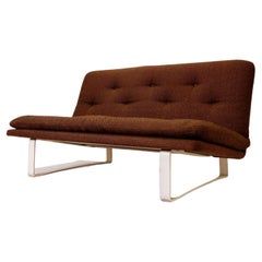 2-Seater Sofa in Brown Upholstery and white Base by Kho Liang Ie for Artifort