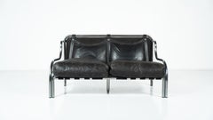 2-Seater Stringa Sofa by Gae Aulenti, Black Leather, Italy, 1962