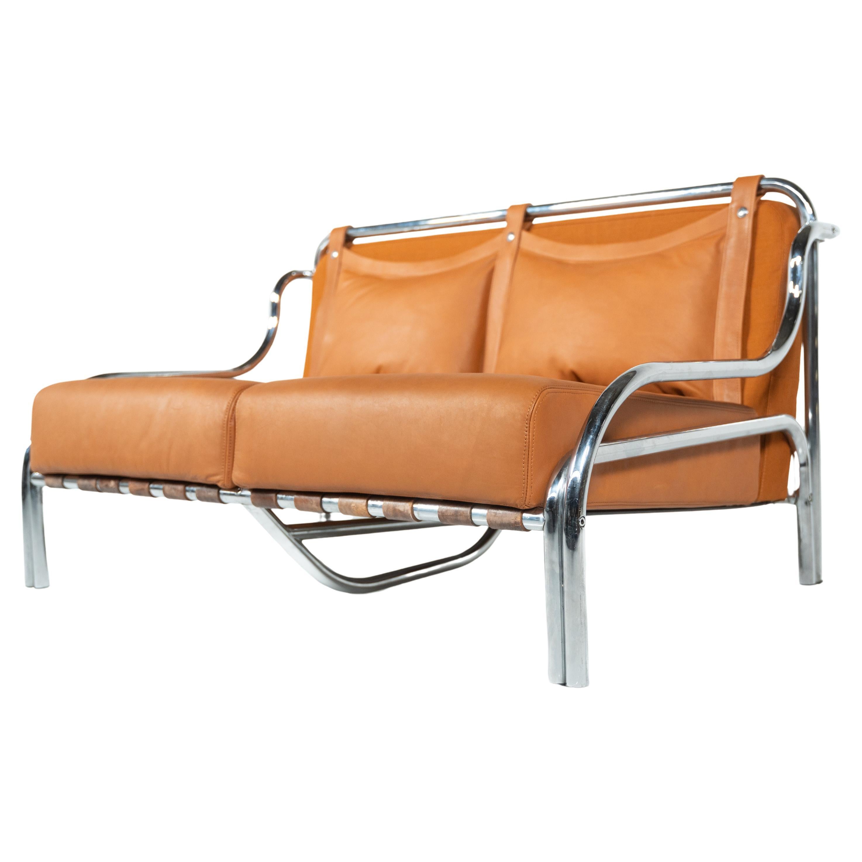 2-Seater Stringa Sofa by Gae Aulenti, Cognac Leather, Italy, 1962 - 2 available For Sale