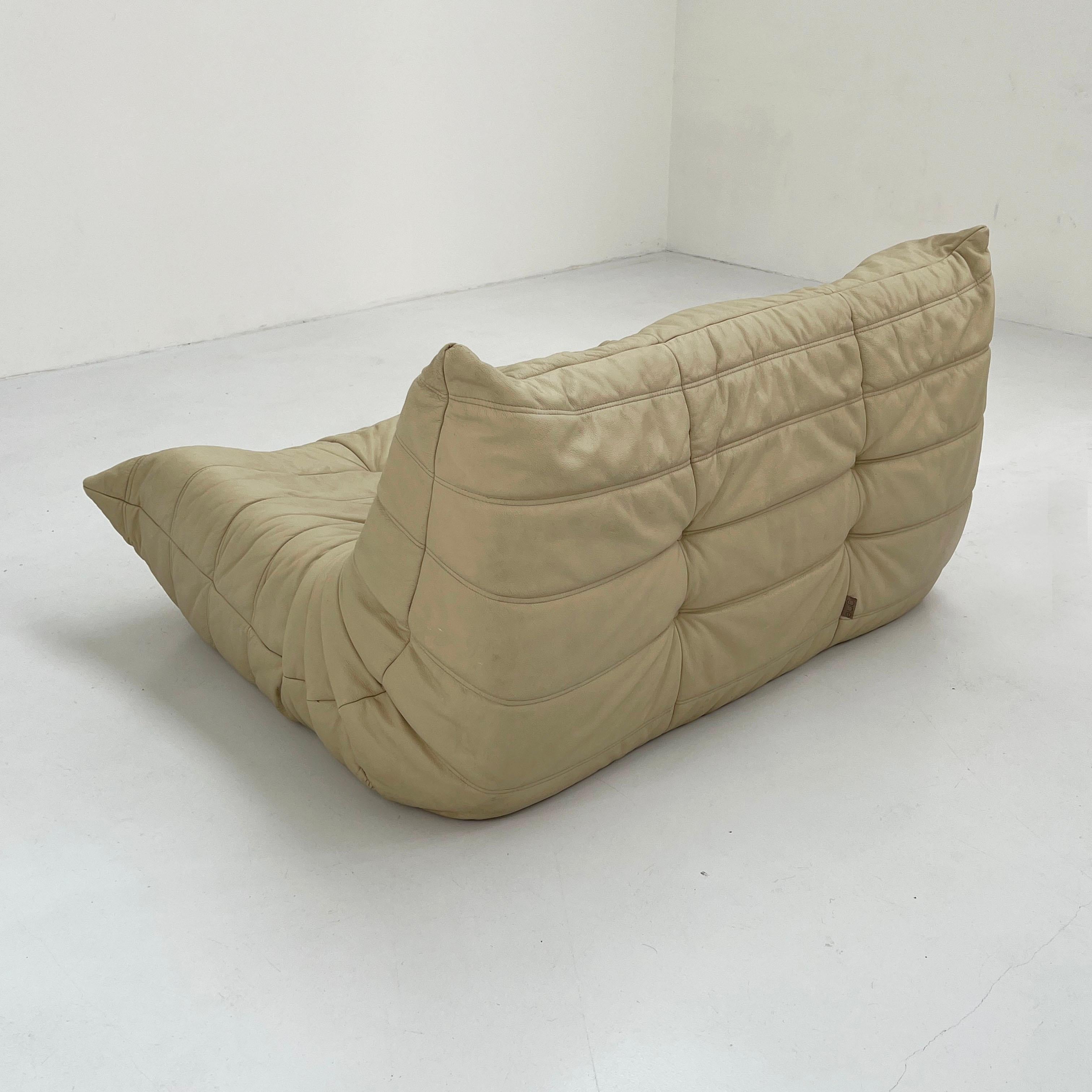 2-Seater Togo Sofa in Cream Leather by Michel Ducaroy for Ligne Roset, 1970s 5