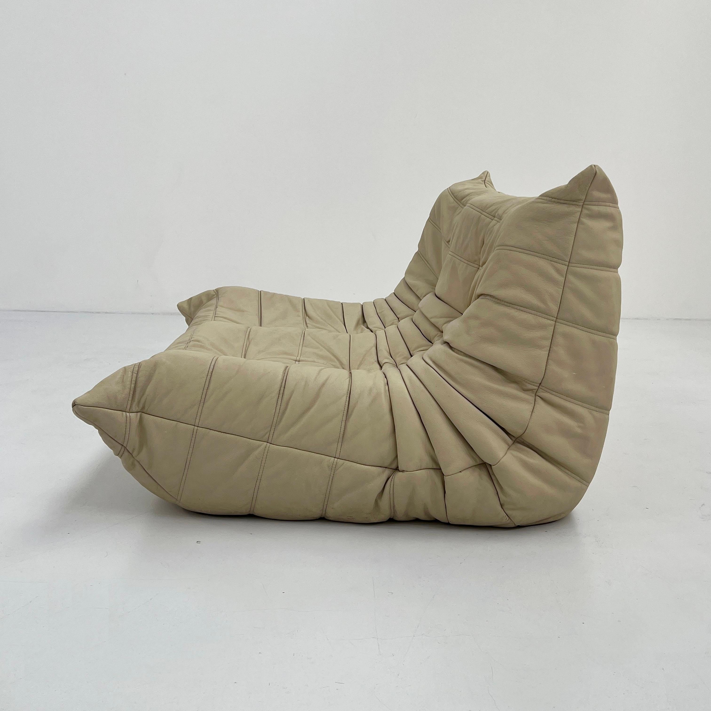 2-Seater Togo Sofa in Cream Leather by Michel Ducaroy for Ligne Roset, 1970s 1
