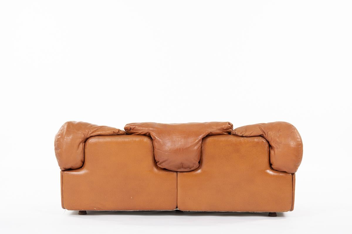 Mid-Century Modern 2 Seats Brown Leather Sofa by Alberto Rosselli by Saporiti, 1970