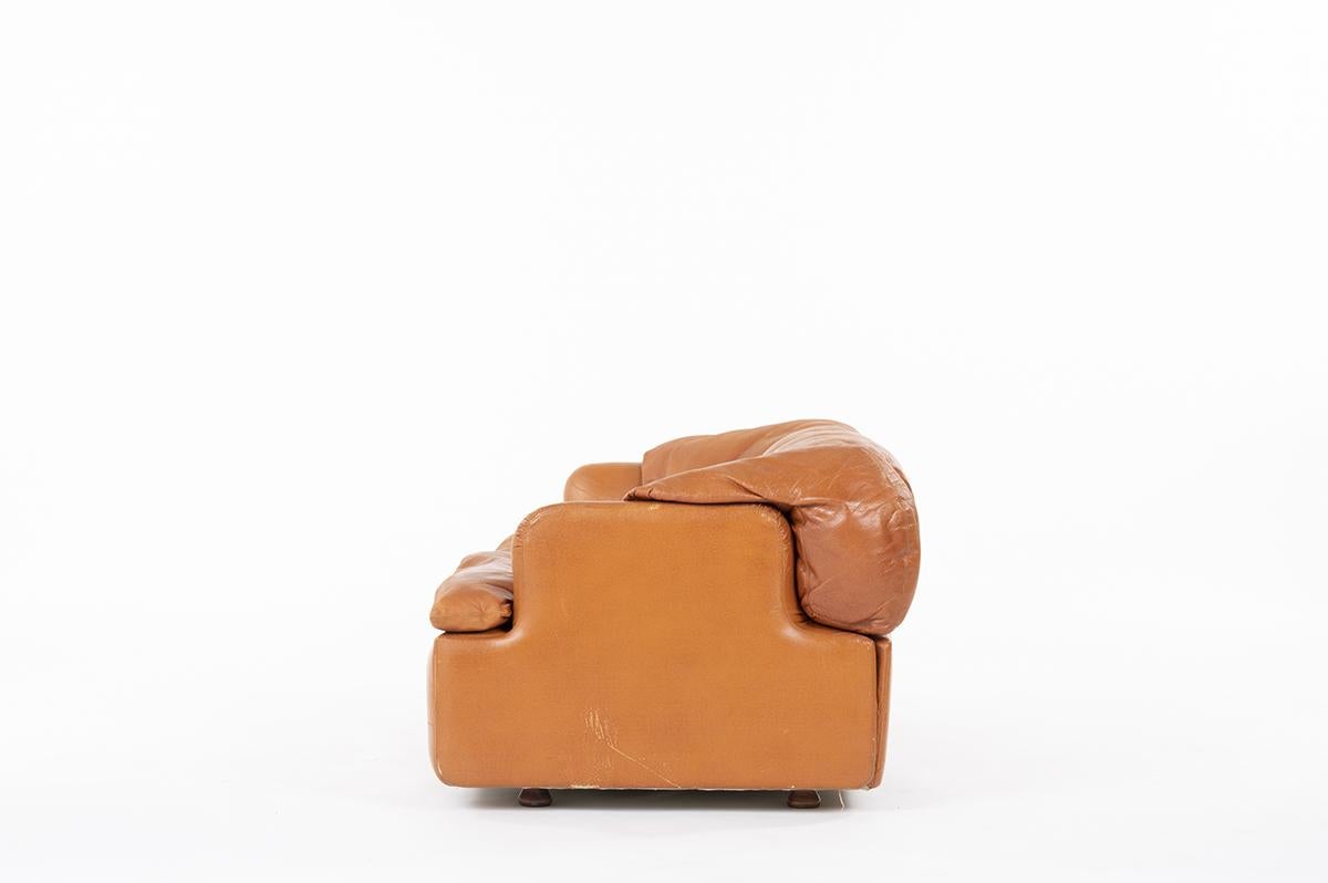 Italian 2 Seats Brown Leather Sofa by Alberto Rosselli by Saporiti, 1970