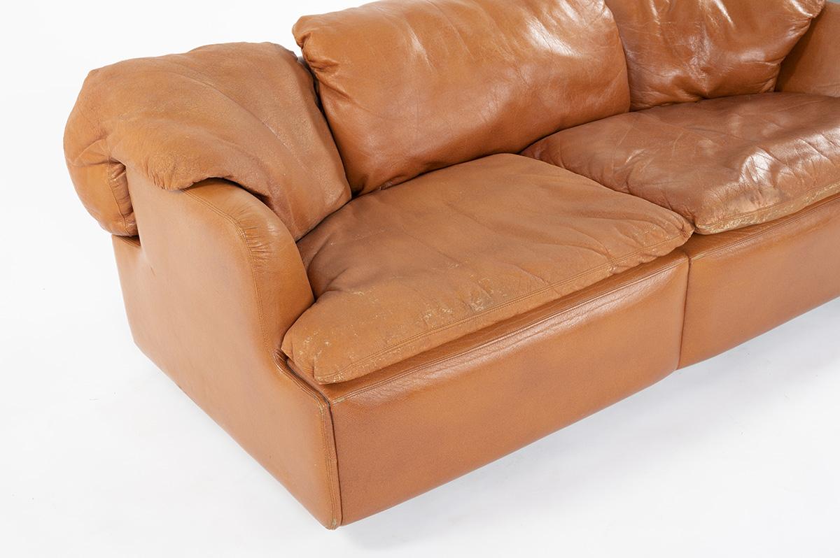 2 Seats Brown Leather Sofa by Alberto Rosselli by Saporiti, 1970 1