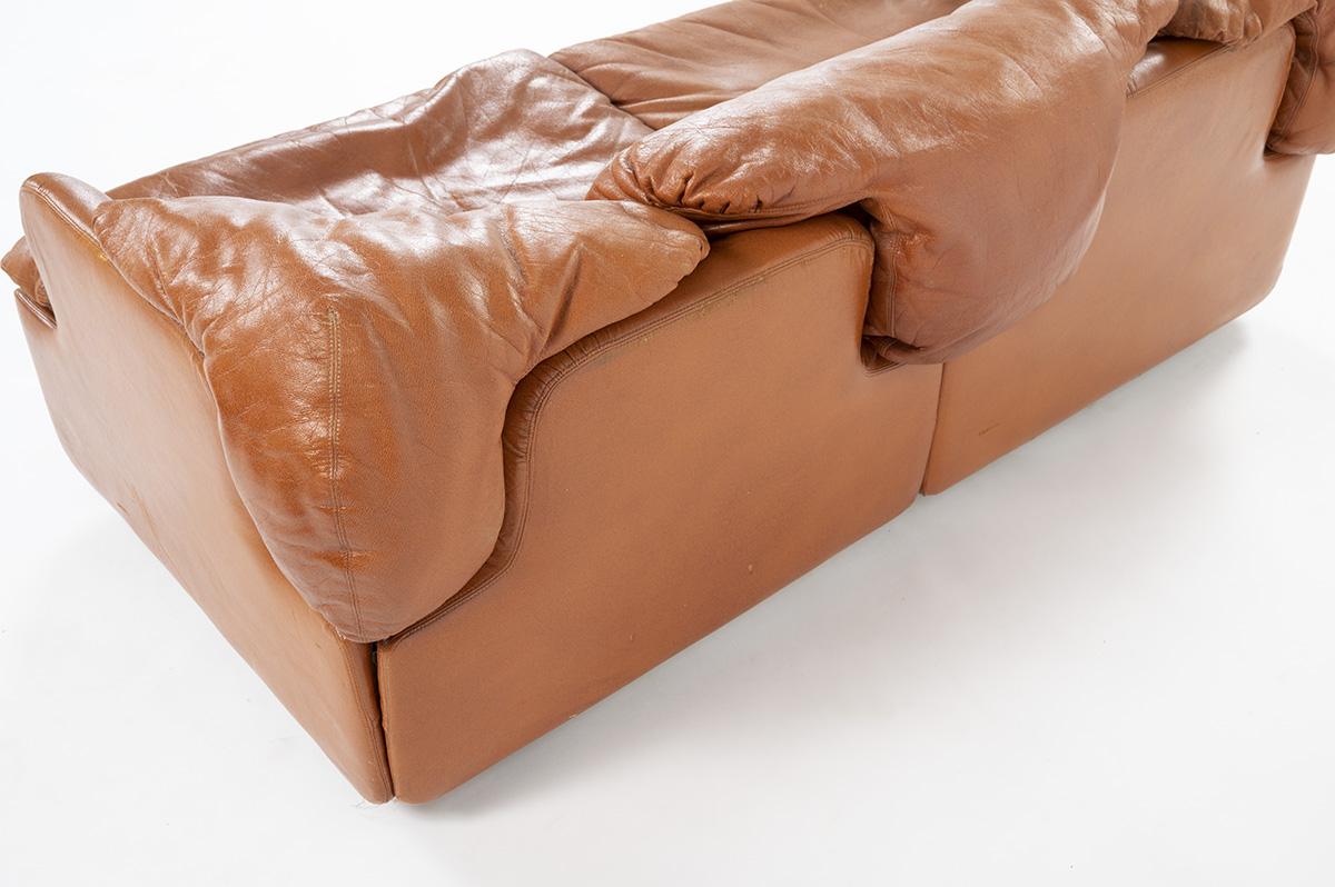 2 Seats Brown Leather Sofa by Alberto Rosselli by Saporiti, 1970 2