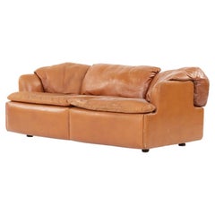 2 Seats Brown Leather Sofa by Alberto Rosselli by Saporiti, 1970