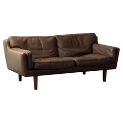 2 seats sofa in brown leather, Illum Wikkelso for Holger Christiansen