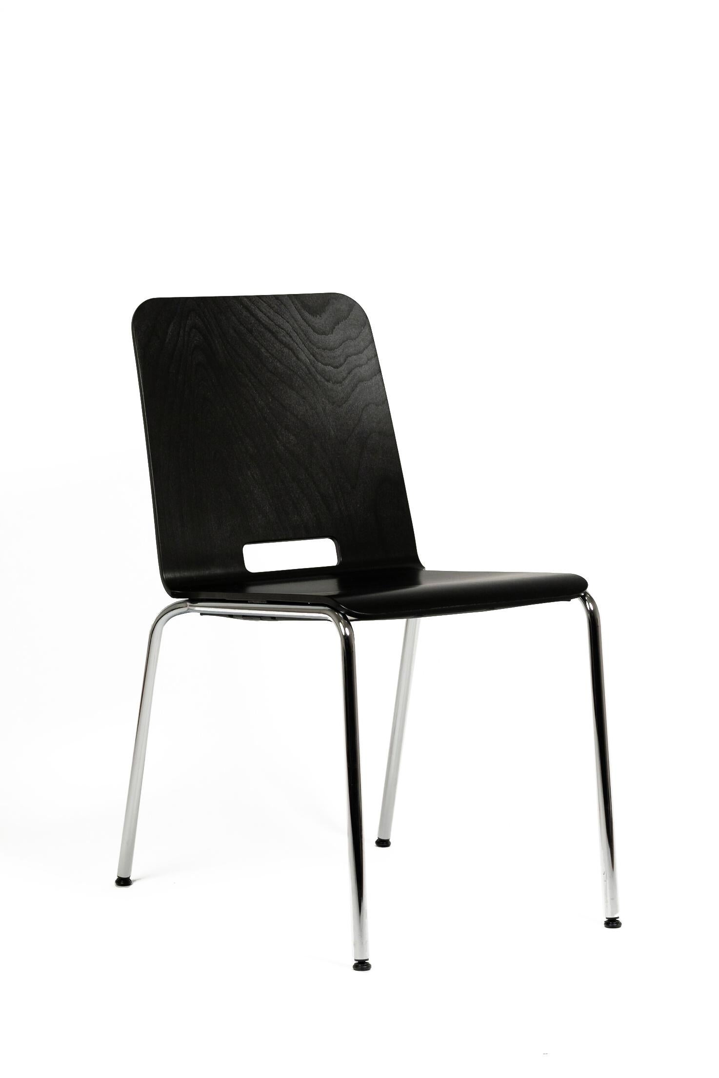 Swiss 4-Set Dietiker Alta, Modern Wood Black Chairs, by Greutmann Bolzern, in Stock
