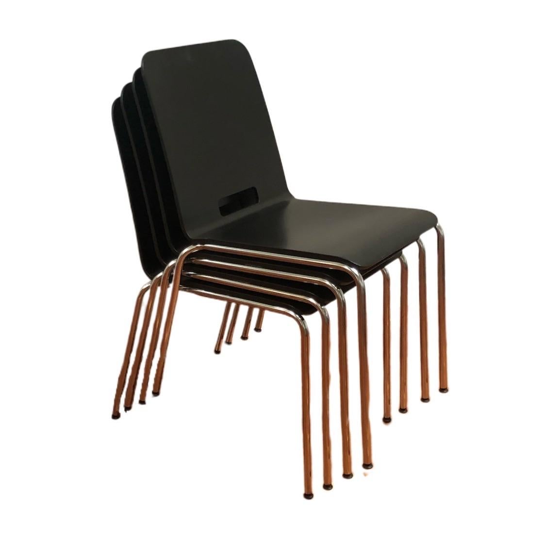 Steel 4-Set Dietiker Alta, Modern Wood Black Chairs, by Greutmann Bolzern, in Stock