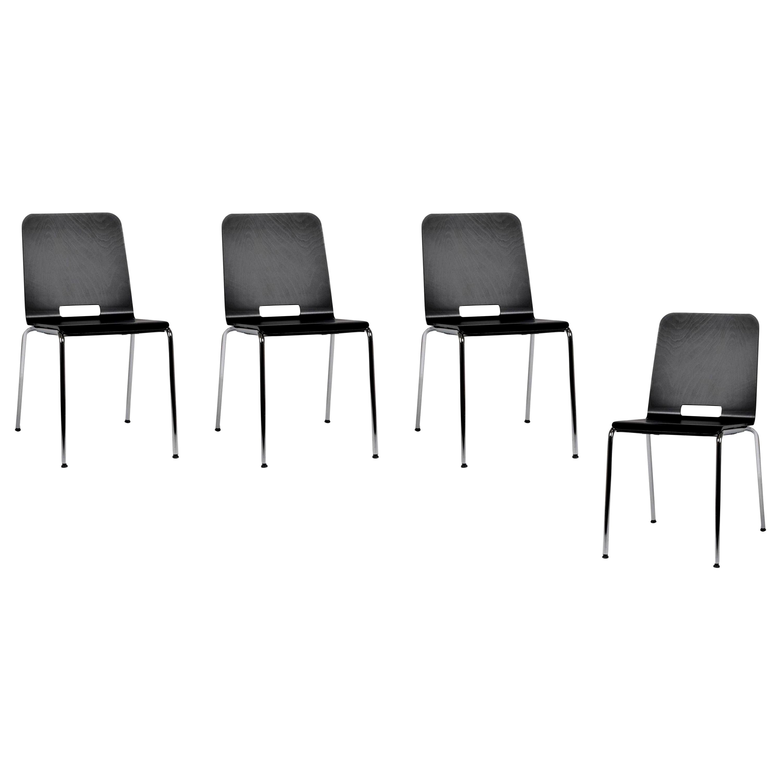 4-Set Dietiker Alta, Modern Wood Black Chairs, by Greutmann Bolzern, in Stock