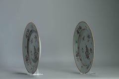 #2 Set Dinner Plates Antique 18C Chinese Qianlong Porcelain Dish Fencai Rose