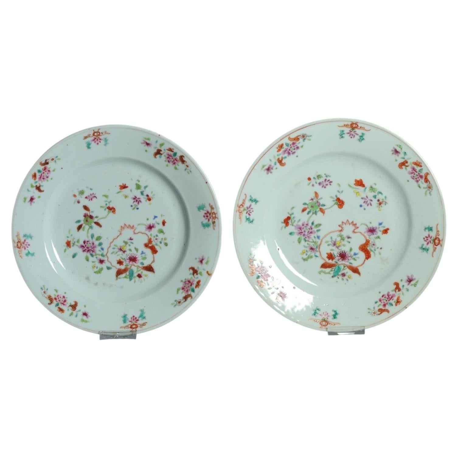 #2 Set Dinner Plates Antique 18C Chinese Qianlong Porcelain Dish Fencai Rose
