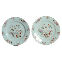 #2 Set Dinner Plates Antique 18C Chinese Qianlong Porcelain Dish Fencai Rose