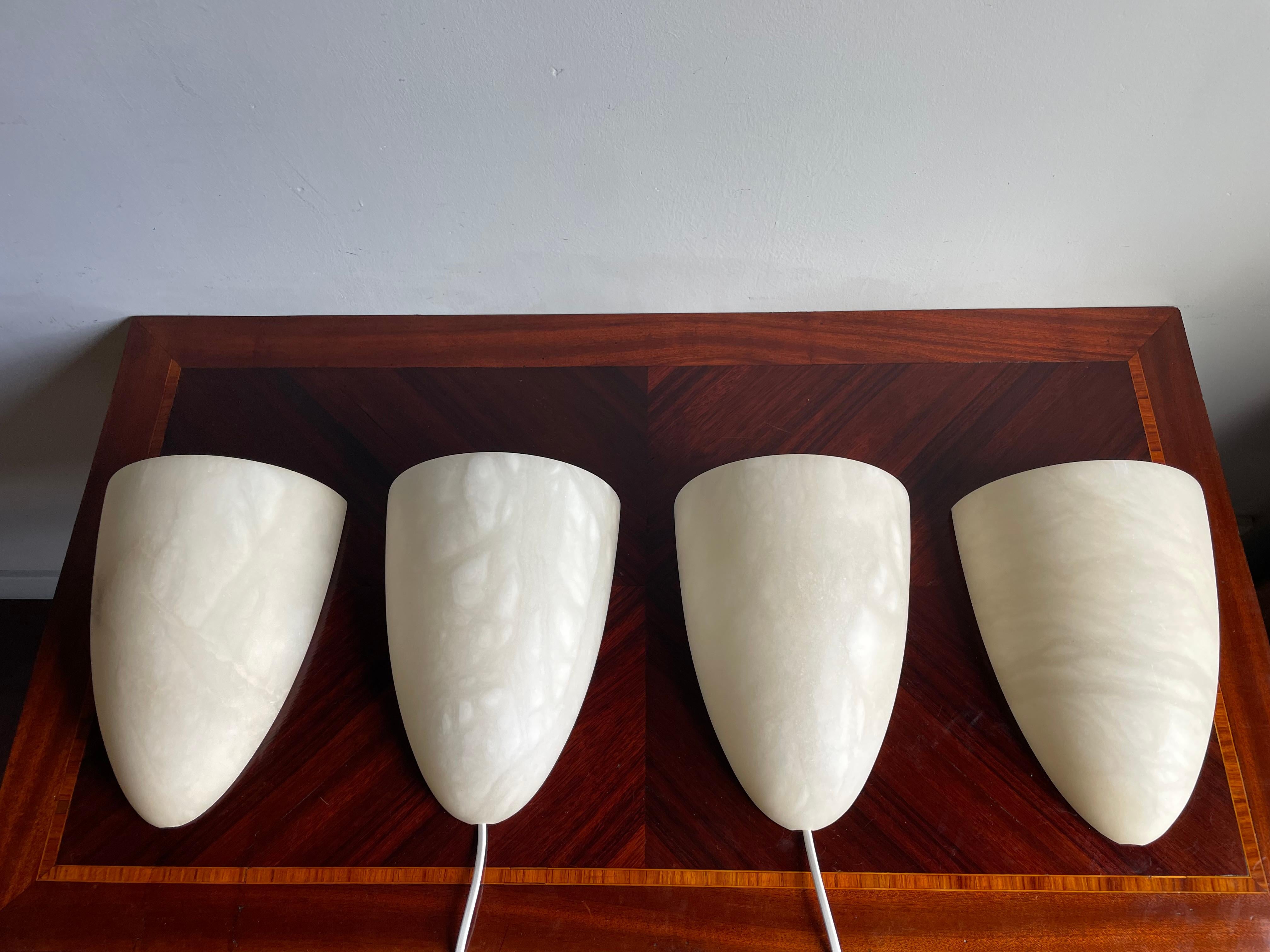 2 Sets Art Deco Style Cocoon Shape Midcentury Modern Era Alabaster Wall Sconces For Sale 3