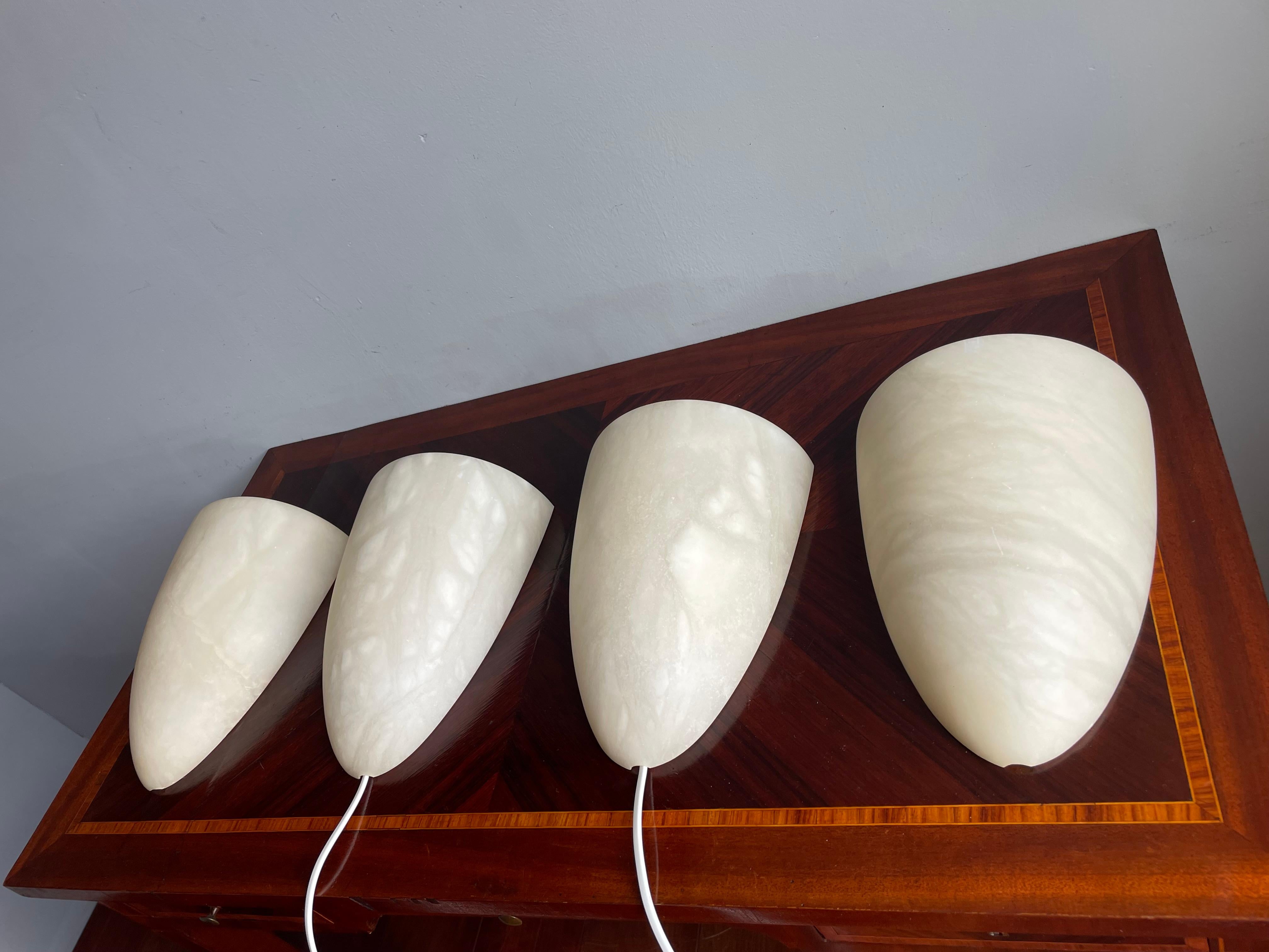 2 Sets Art Deco Style Cocoon Shape Midcentury Modern Era Alabaster Wall Sconces For Sale 5