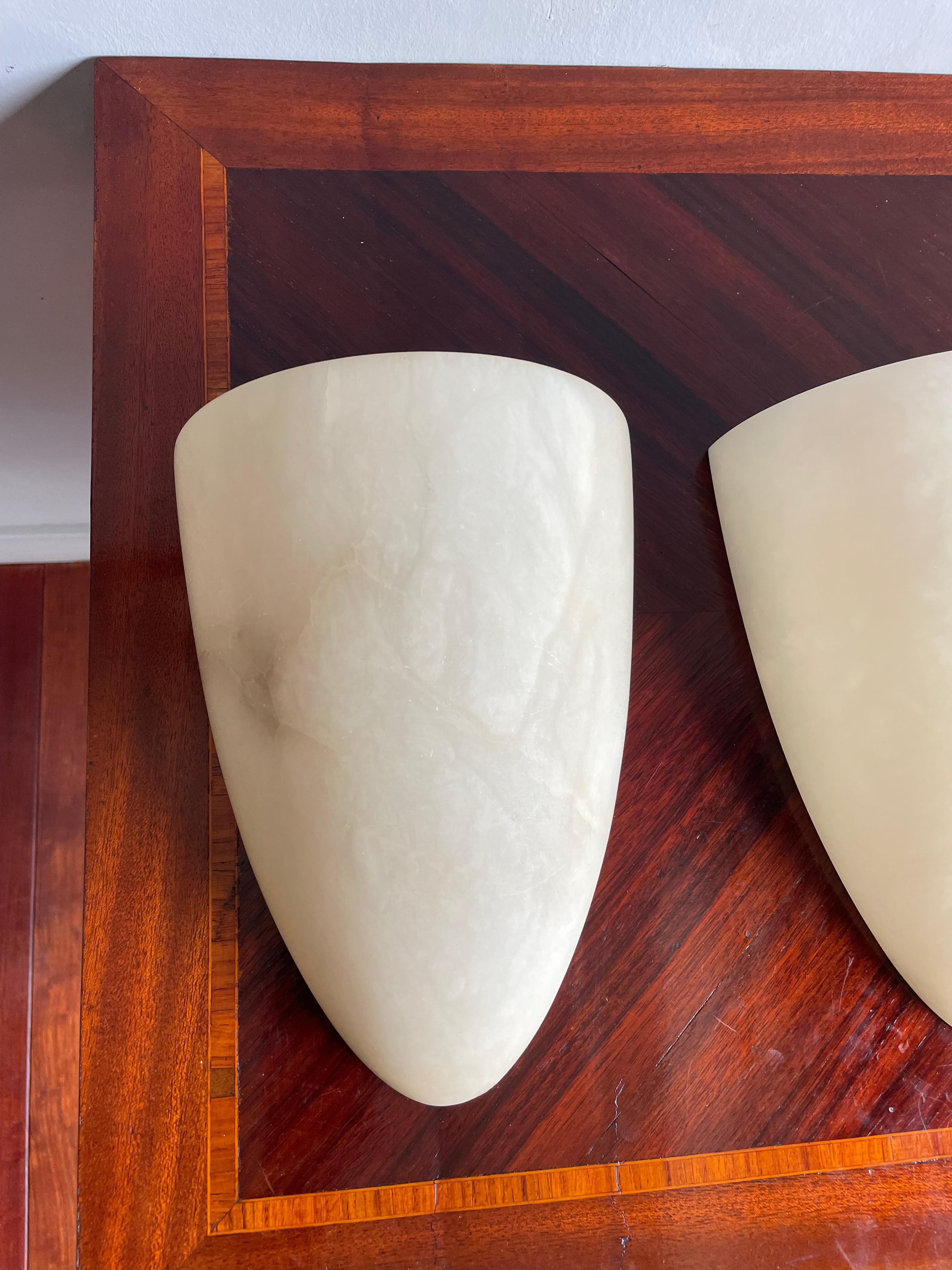 2 Sets Art Deco Style Cocoon Shape Midcentury Modern Era Alabaster Wall Sconces For Sale 10