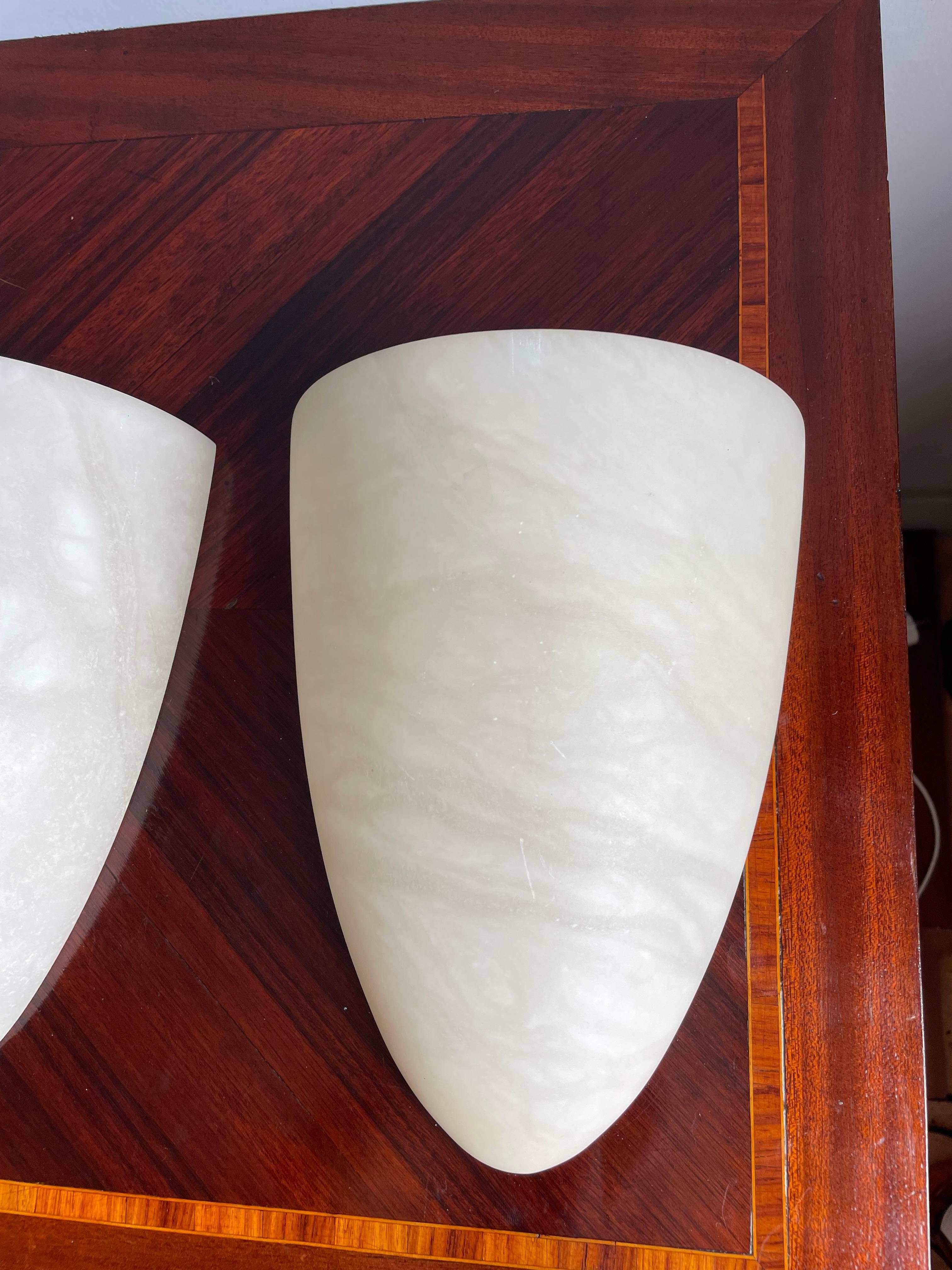 2 Sets Art Deco Style Cocoon Shape Midcentury Modern Era Alabaster Wall Sconces For Sale 13