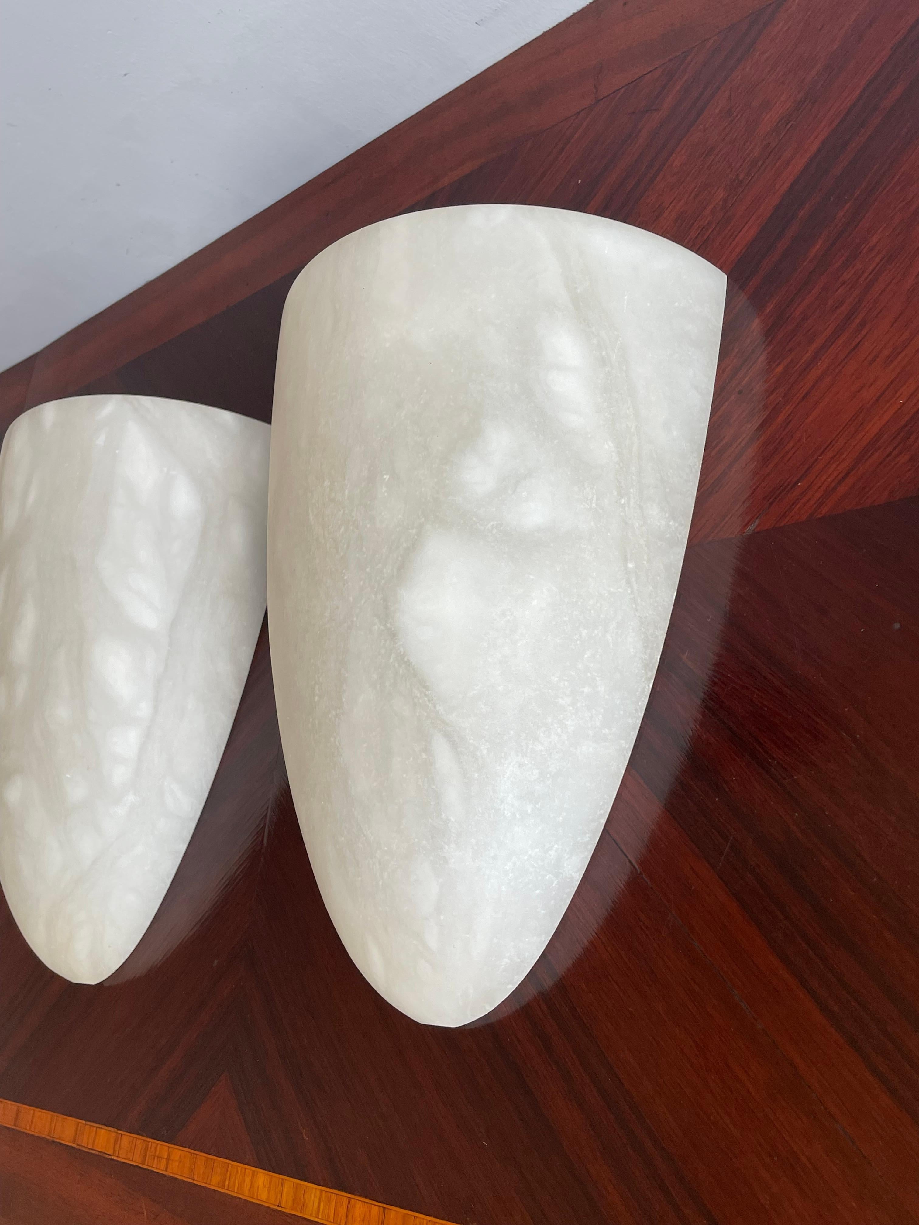 Italian 2 Sets Art Deco Style Cocoon Shape Midcentury Modern Era Alabaster Wall Sconces For Sale