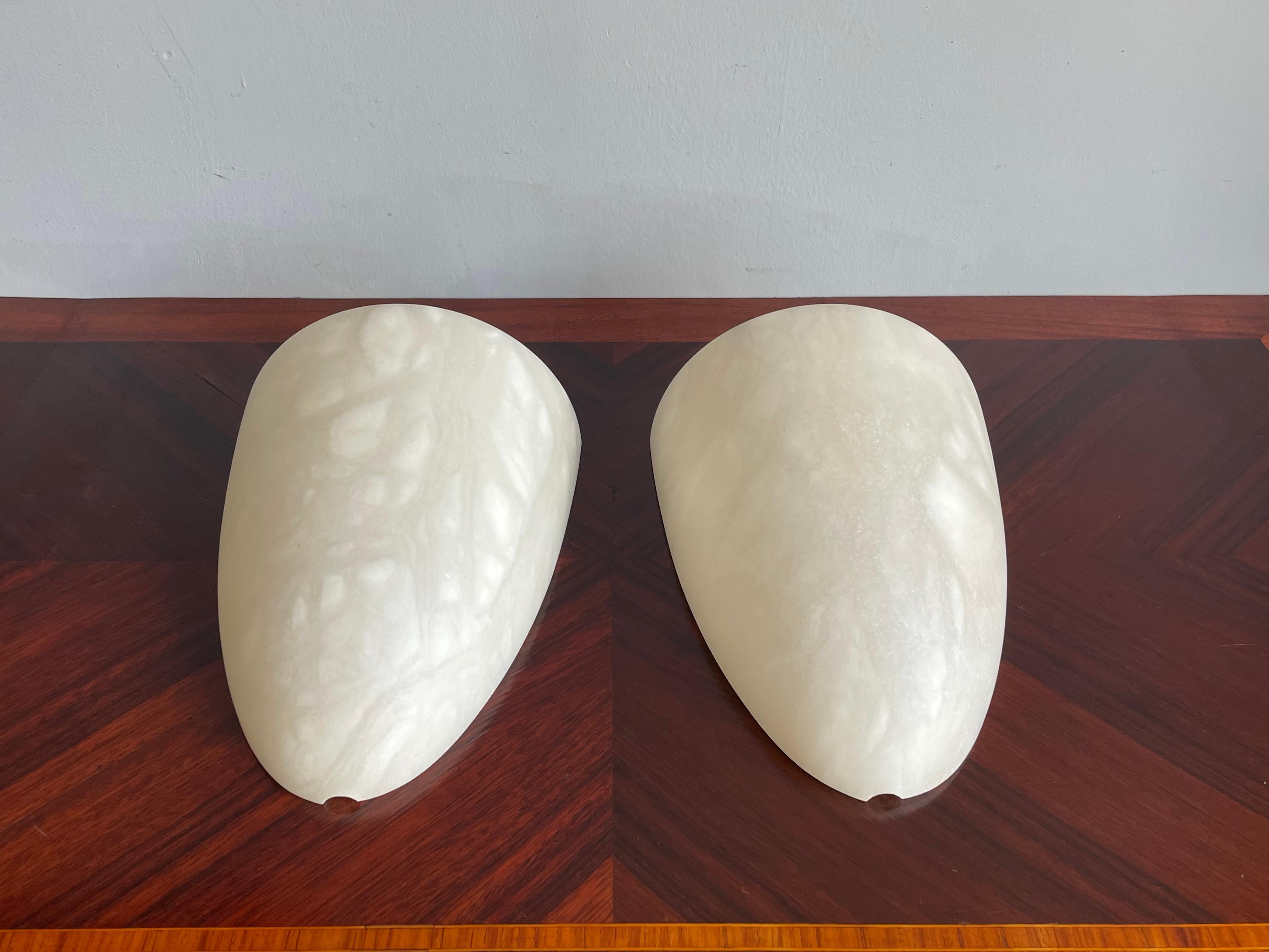 2 Sets Art Deco Style Cocoon Shape Midcentury Modern Era Alabaster Wall Sconces In Excellent Condition For Sale In Lisse, NL