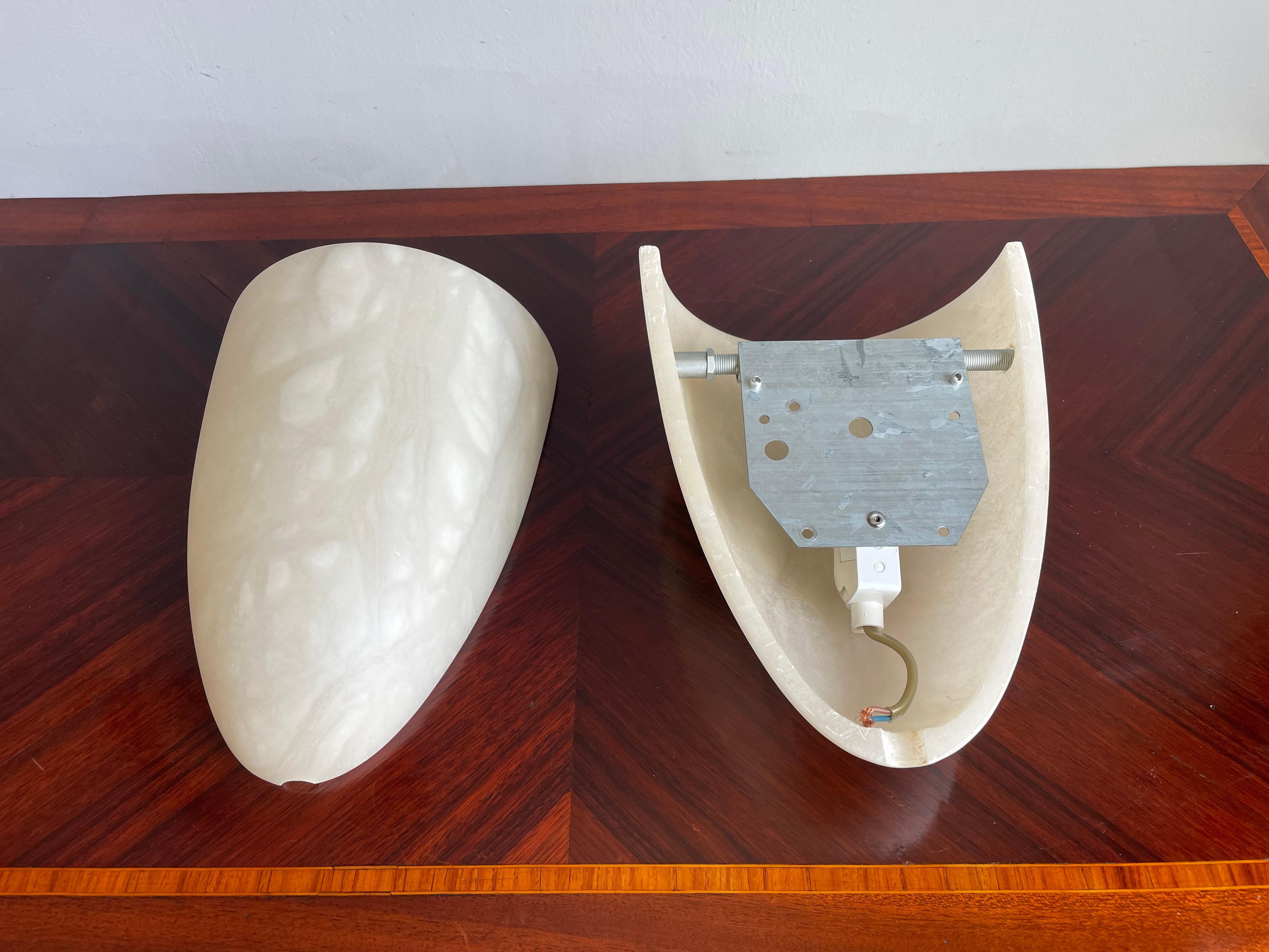 20th Century 2 Sets Art Deco Style Cocoon Shape Midcentury Modern Era Alabaster Wall Sconces For Sale