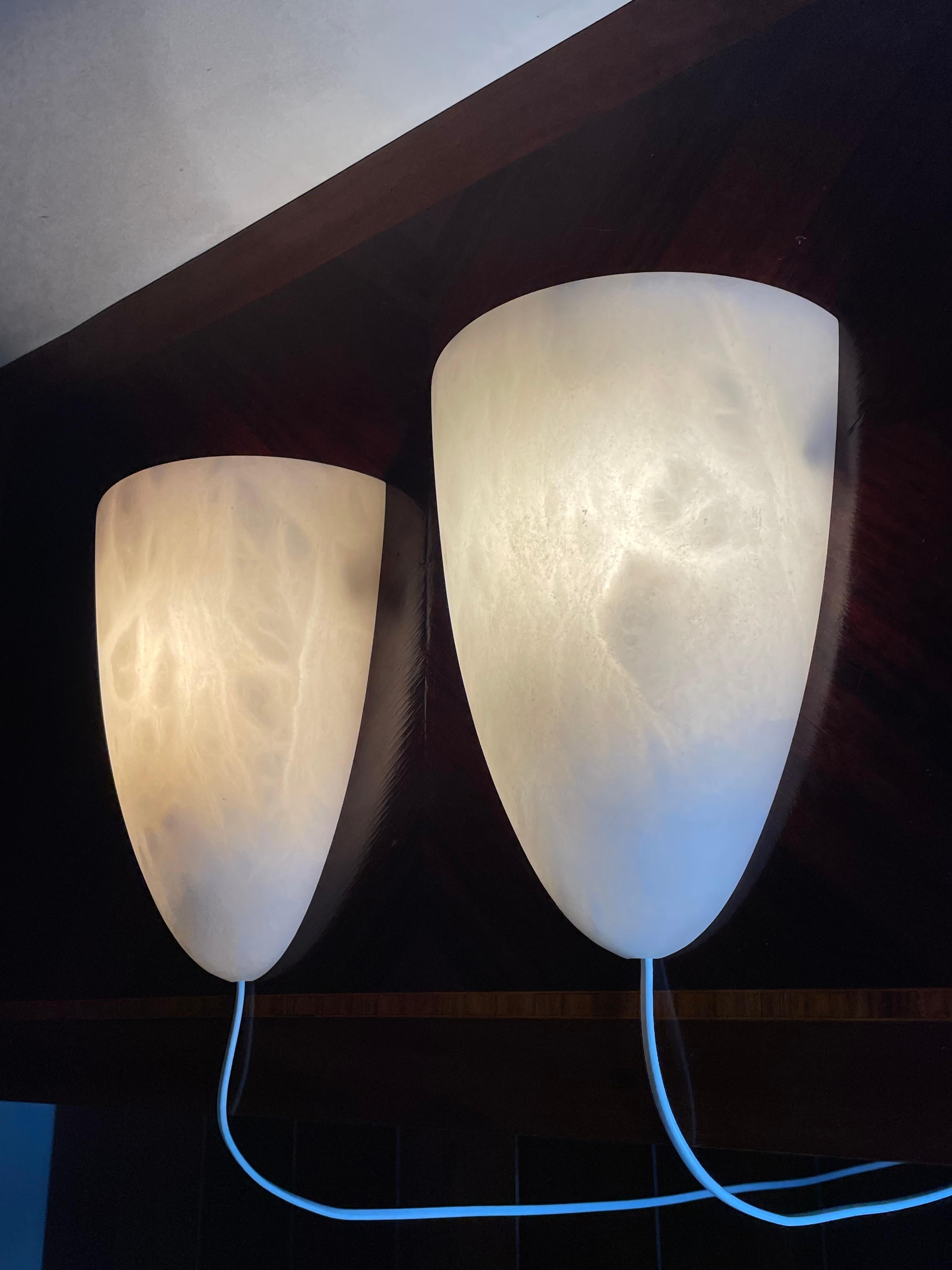 2 Sets Art Deco Style Cocoon Shape Midcentury Modern Era Alabaster Wall Sconces For Sale 1