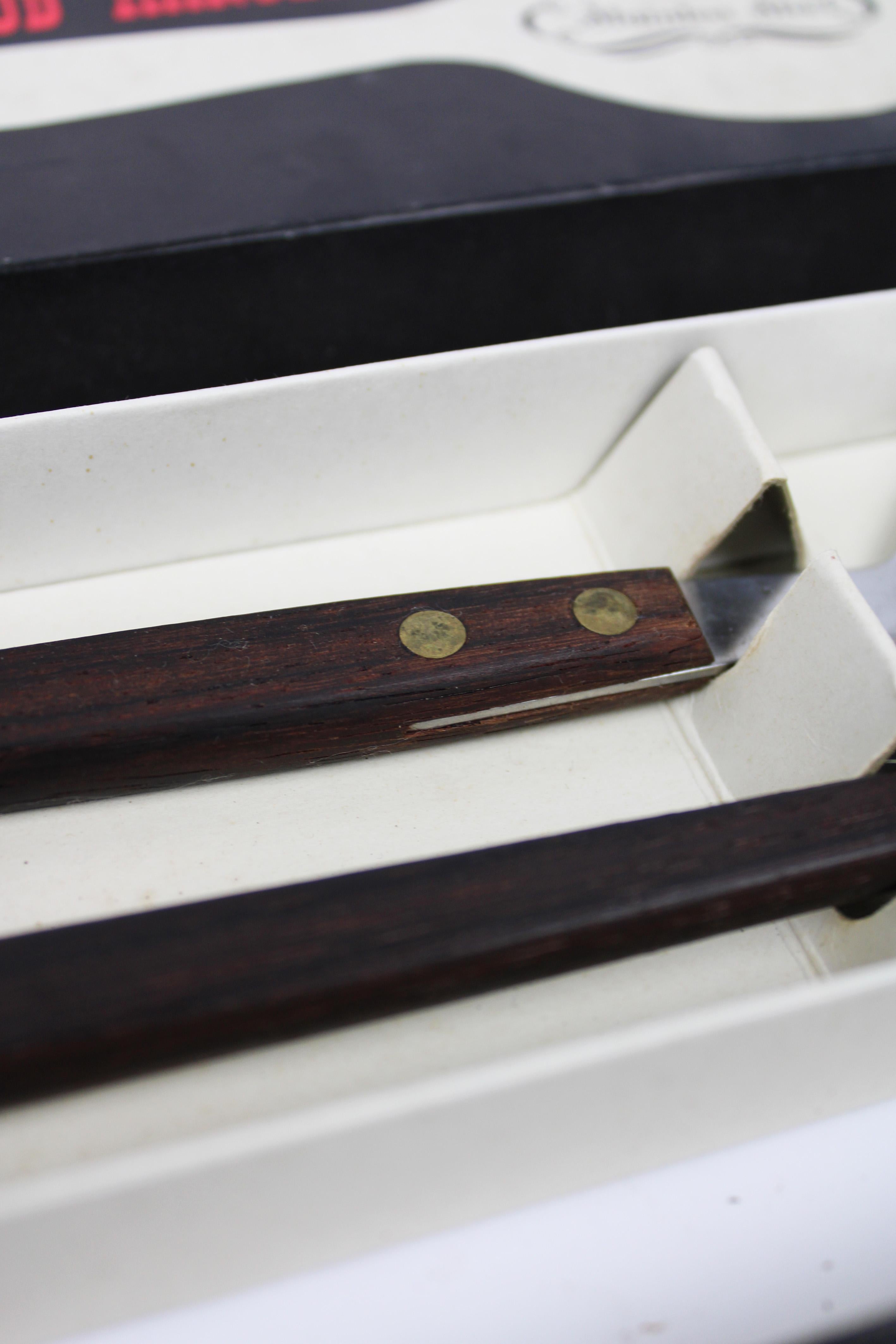 2 sets of 1960 rosewood Handles Brass Fitted Stainless Steel Salad Server Japan For Sale 1