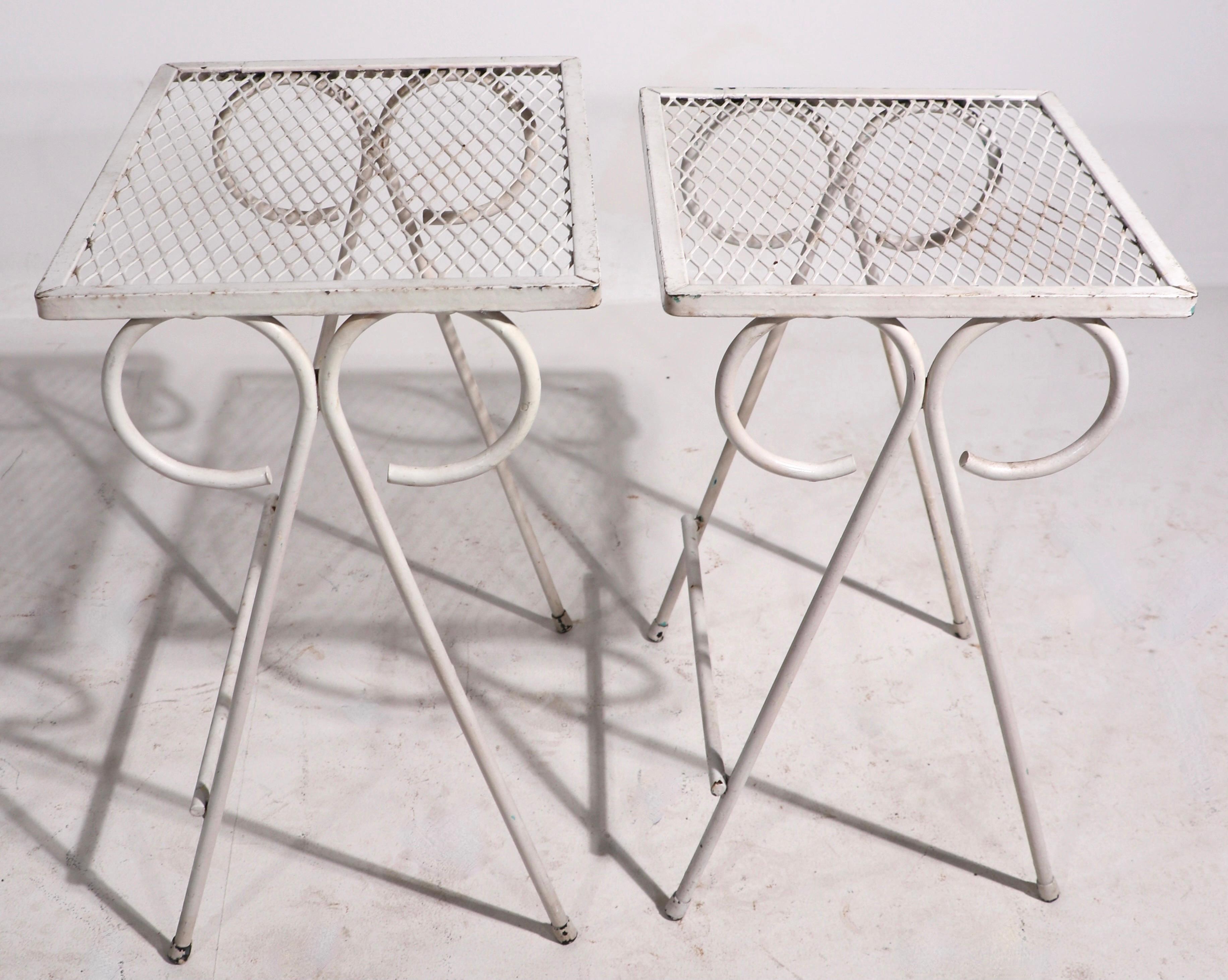 American 2 Sets of 2 Wrought Iron Patio Garden Nesting Tables Attributed to Salterini For Sale