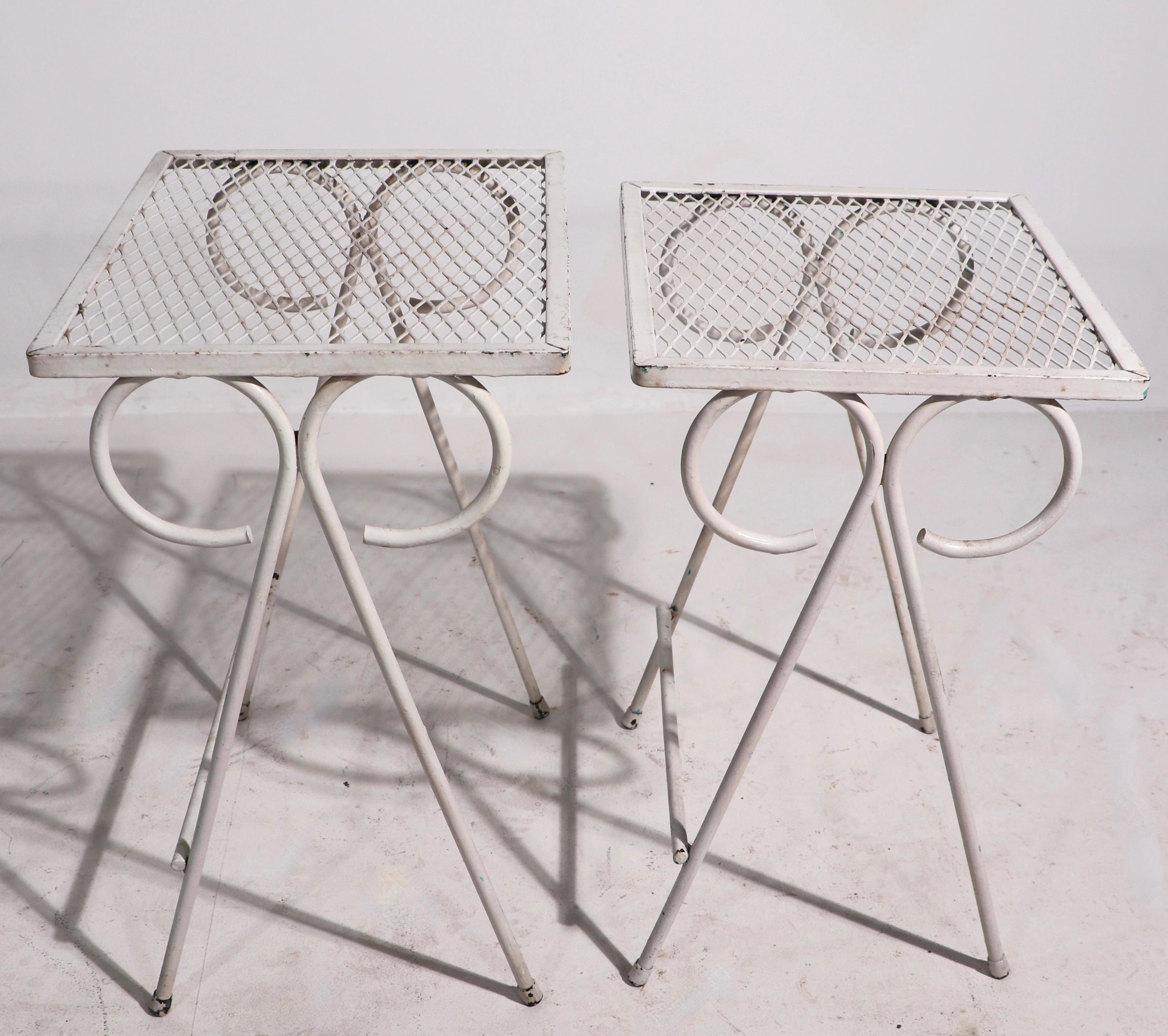2 Sets of 2 Wrought Iron Patio Garden Nesting Tables Attributed to Salterini For Sale 1