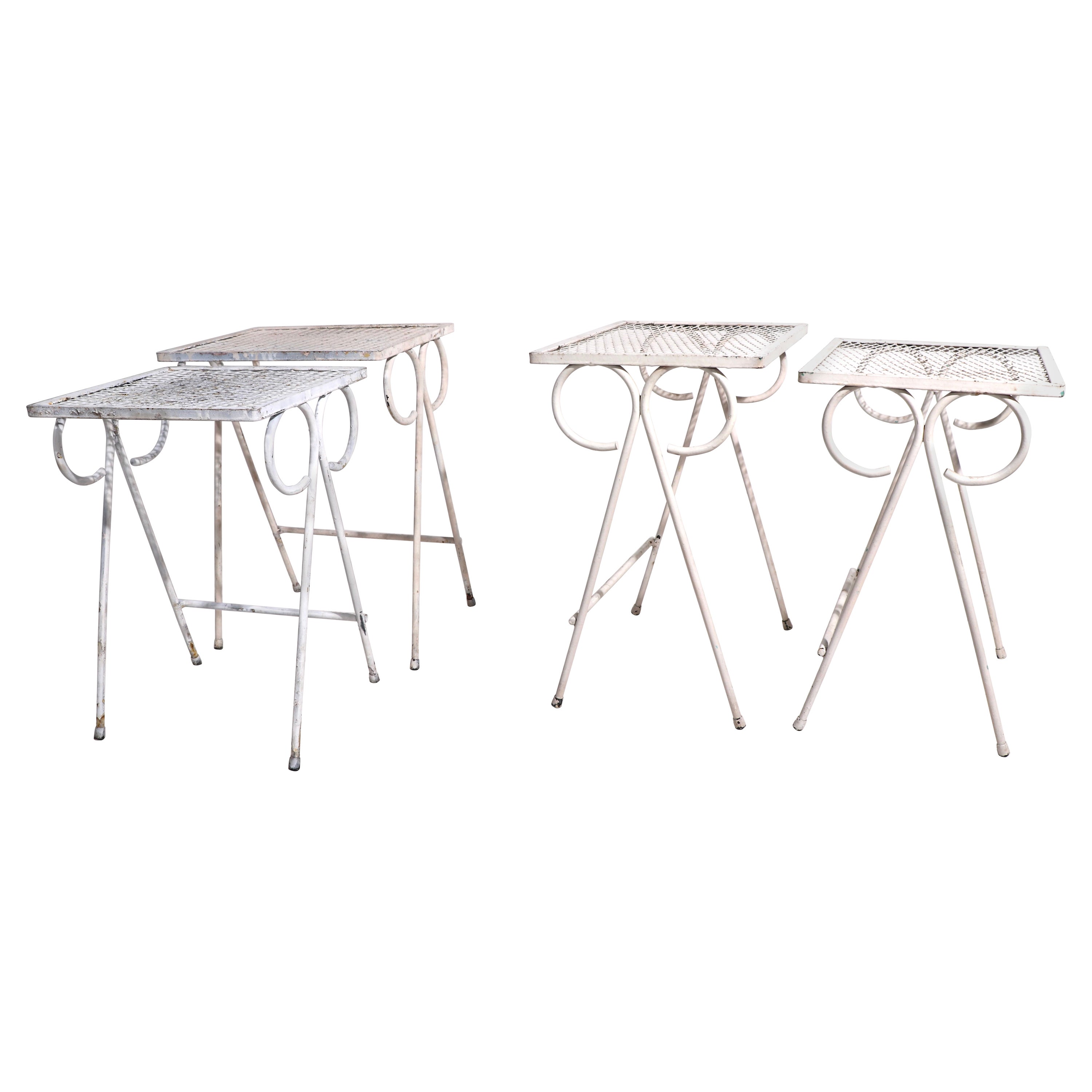 2 Sets of 2 Wrought Iron Patio Garden Nesting Tables Attributed to Salterini
