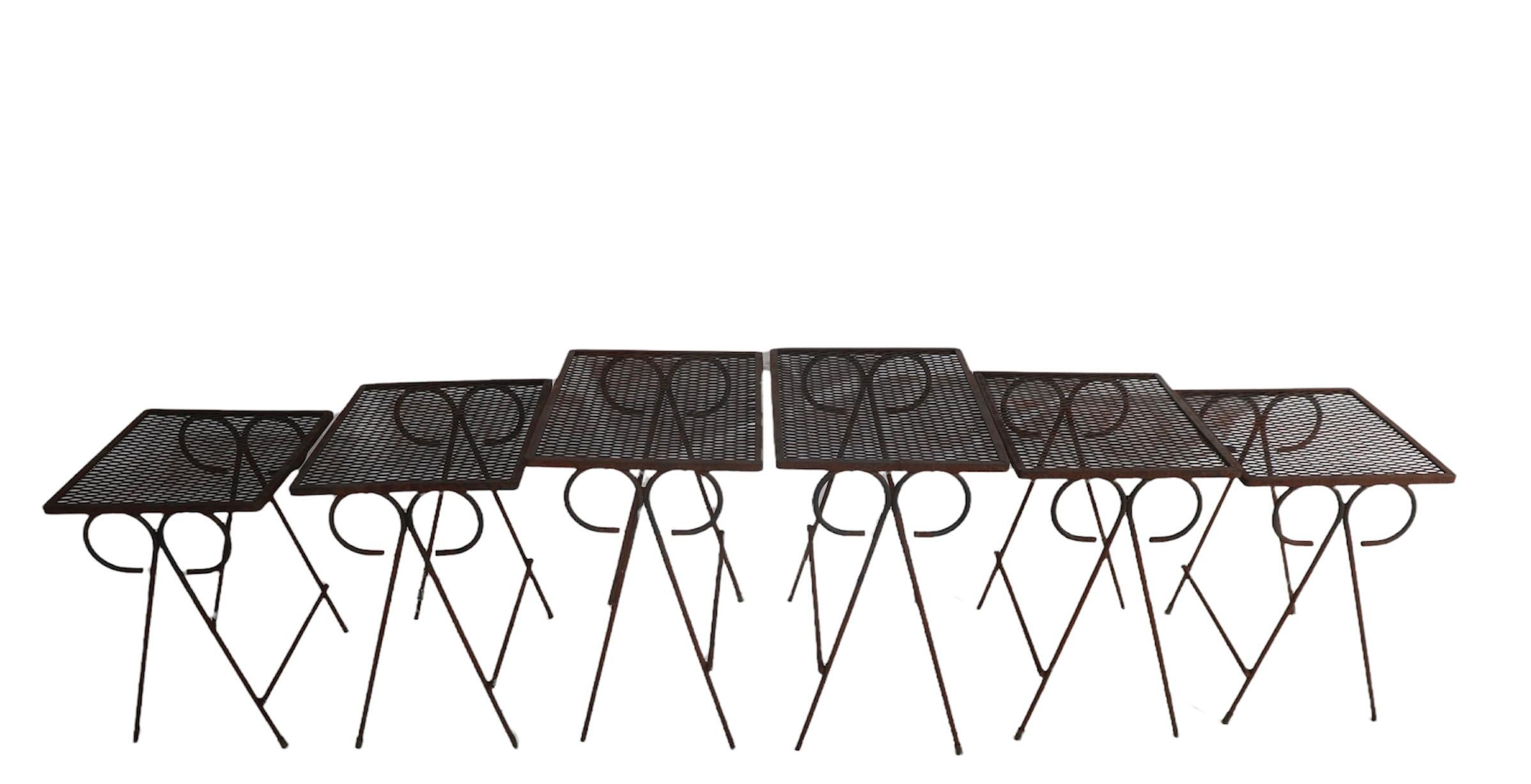 American 2 Sets of Three Wrought Iron Nesting Tables by Tempestini for Salterini For Sale