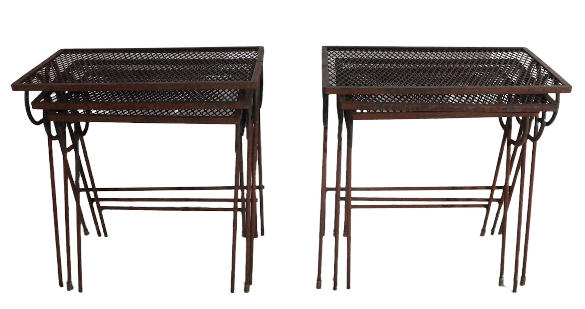 2 Sets of Three Wrought Iron Nesting Tables by Tempestini for Salterini In Good Condition For Sale In New York, NY
