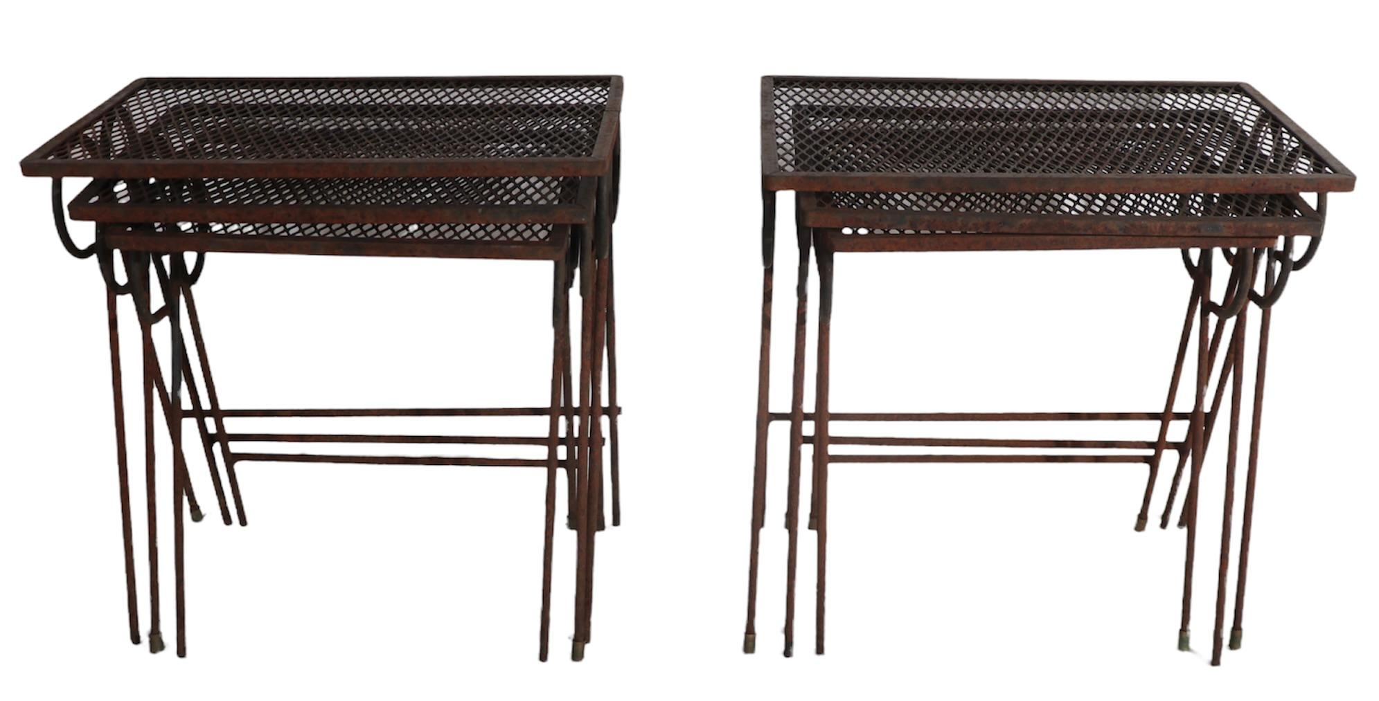 20th Century 2 Sets of Three Wrought Iron Nesting Tables by Tempestini for Salterini For Sale