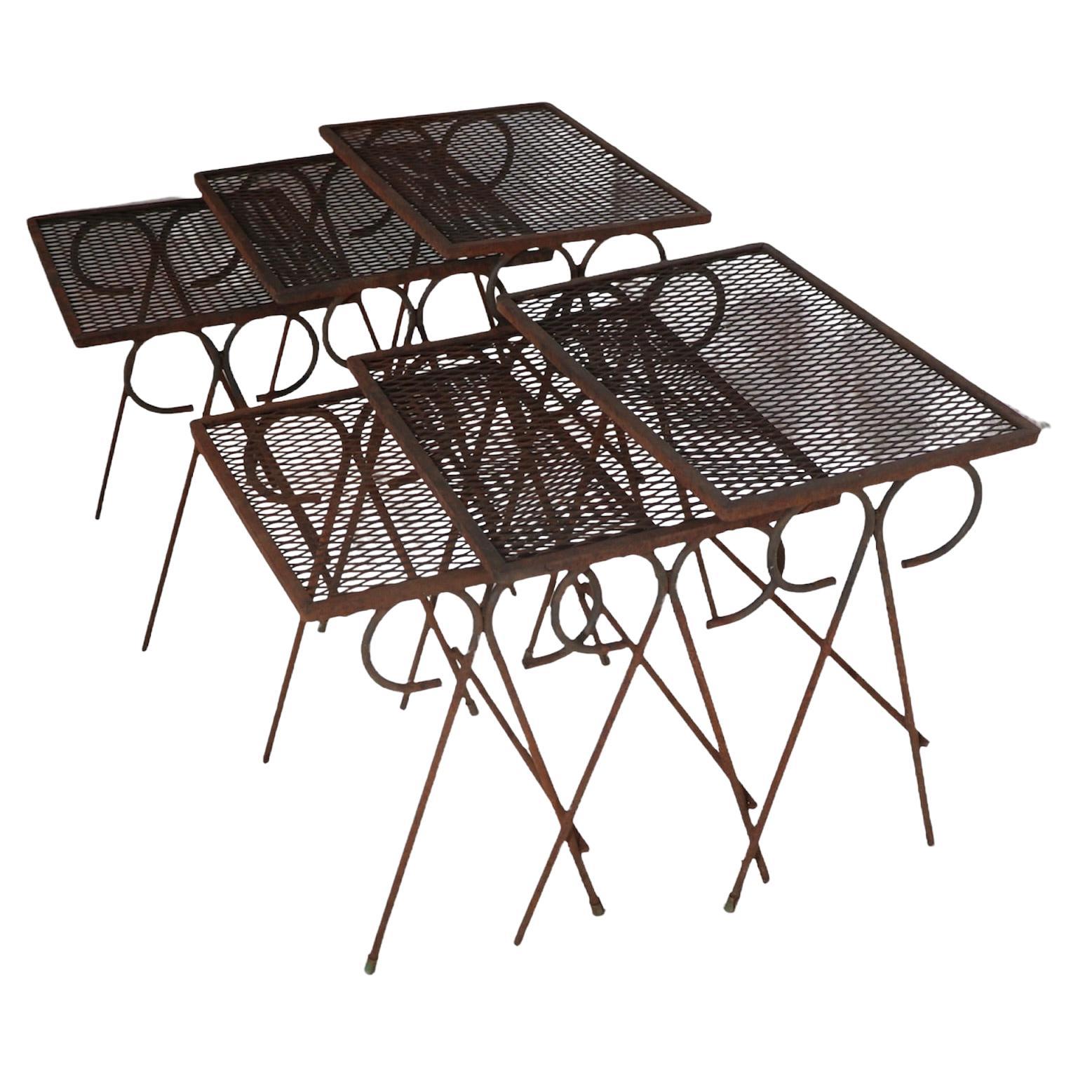 2 Sets of Three Wrought Iron Nesting Tables by Tempestini for Salterini