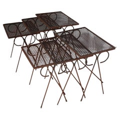 2 Sets of Three Wrought Iron Nesting Tables by Tempestini for Salterini