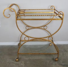 2-Shelf Gilt Metal and Glass Serving Cart