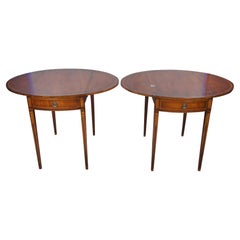2 Sheraton Federal Style Mahogany Fruitwood Inlay Pembroke Drop Leaf Side Tables