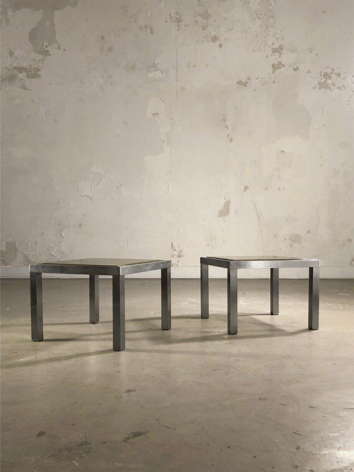 Metal 2 SIDE TABLES or NIGHTSTANDS by GUY LEFEVRE for MAISON JANSEN, France 1970 For Sale