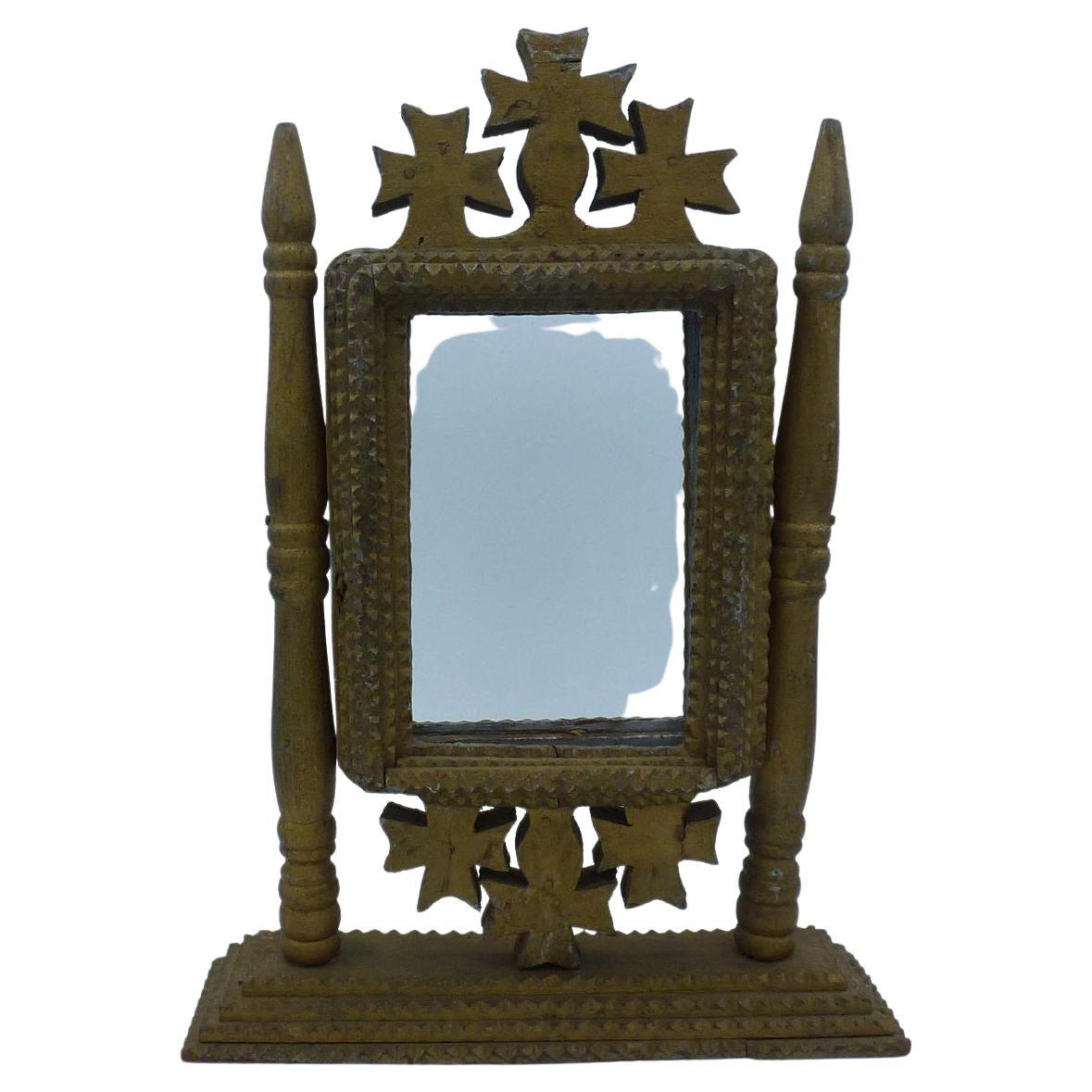 2-Sided, Free-Standing Tramp Art Frame Painted an Old, Oxidized Gold over Silver