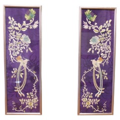 2 Silk Embroidered Panels  An attractive pair of oriental style embroideries