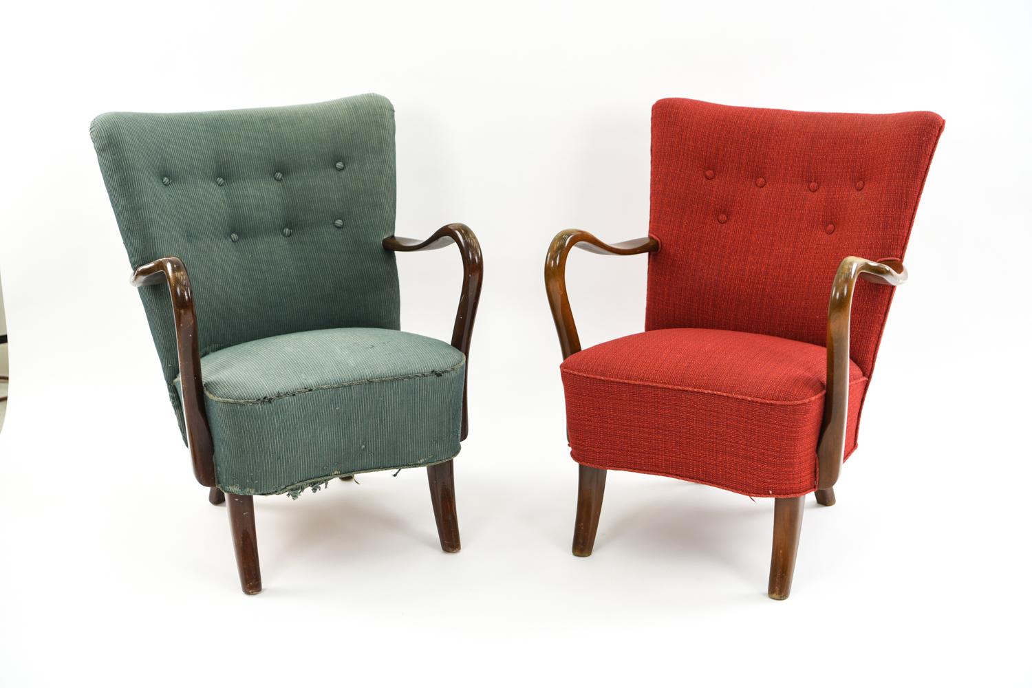 A pair of Danish midcentury easy chairs by Slagelse.