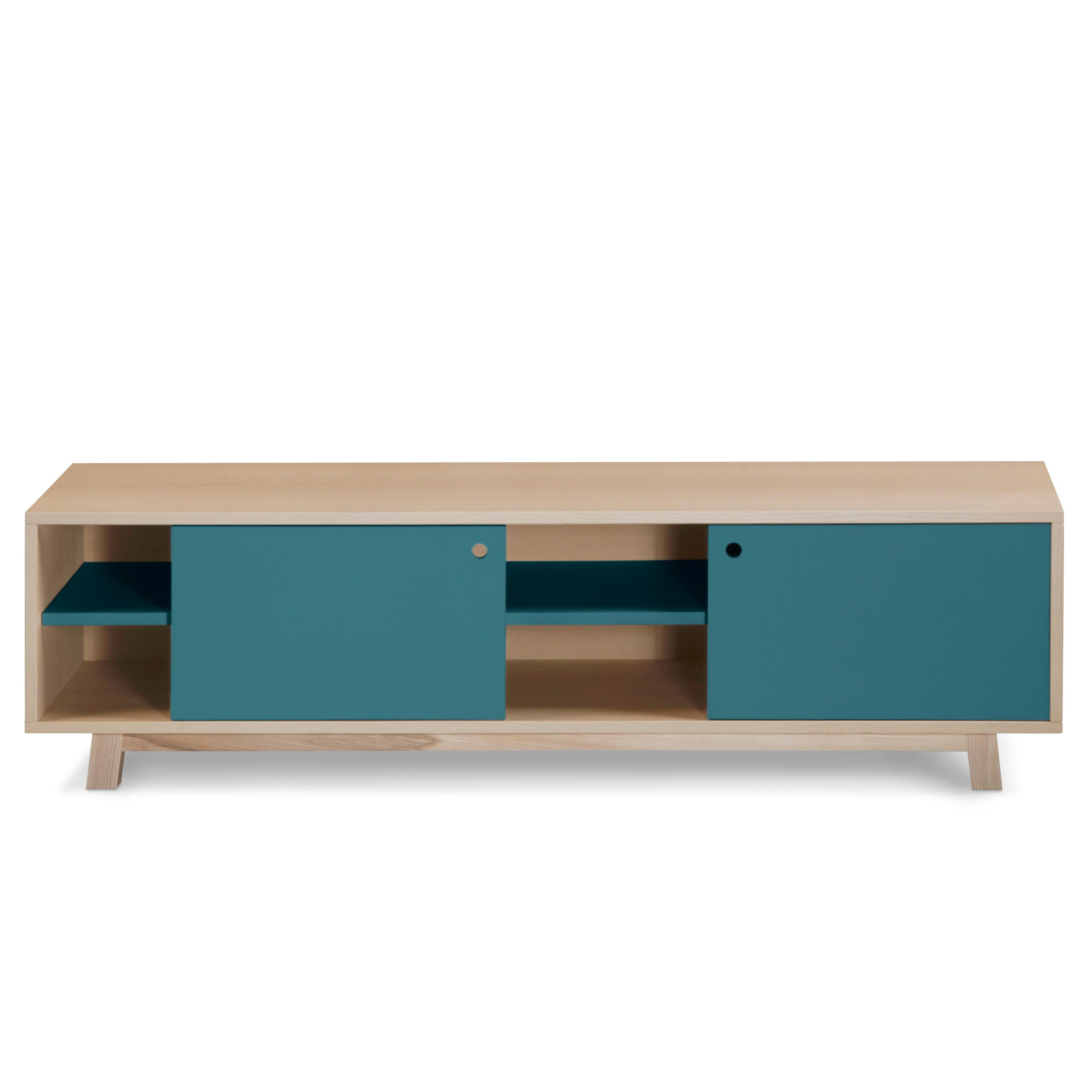 Ash TV Cabinet with 2 sliding doors, designed by Eric Gizard, Paris - bespoke For Sale